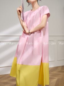 PlumJan | Fun & Casual Pink-Yellow Mixed Color Loose Pocket Dress
