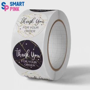 Elegant Marble Pattern Thank You Stickers for Packaging & Labels 2.5cm Round Black Labels 500pcs Pack