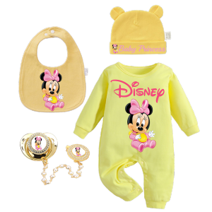 Disney | 5 Pieces/Batch of Baby Saliva Towels Cute Printed Crawling Suits Newborn Teething Rings and Chain Clips Newborn Hats and Newborn