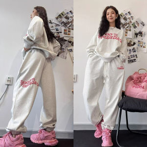 อเมริกัน ลำลอง ชุดกีฬา ผู้หญิง ฤดูใบไม้ร่วง ฤดูหนาว หลวม Lazy Fashion เสื้อสเว็ตเชิ้ต กางเกง ชุดสองชิ้นคอกลมแขนยาวสบาย