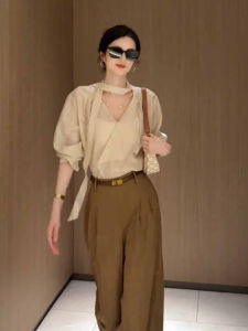 ZHILU | Luxury Style V-Neck Ribbon Long Sleeve Shirt Loose Thin