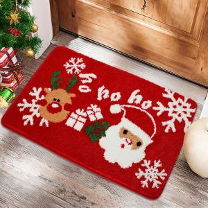 VIKAMA Christmas Themed Non Slip Plush Doormat Entrance Hallway Decorative Rug Festive Season Atmosphere Rug