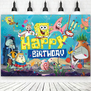 Potdemiel | Cartoon SpongeBob Backdrop Childrens Birthday Decorations Party Supplies Baby Shower Banner Photo Shoot Props Kids Favor Gifts