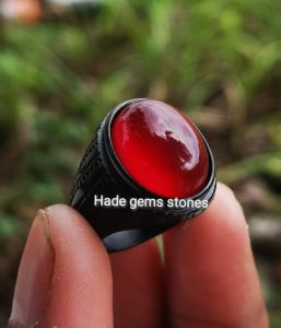 Cincin batu alam NATURAL BATU 100% RED BARON CARNELIAN PACITAN SUPER KUALITAS dengan batu merah besar 12x16 desain elegan cocok untuk aksesoris fashion.