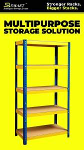 Office Shelf 180/210cm [Blue Yellow] 4/5 Level Tall Heavy Duty Boltless Metal Rack Rak Besi Bertingkat 4/5 Tier Storage Rack