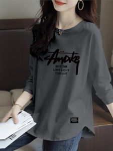 Early Autumn New Arrival Curved Hem Irregular Long Sleeve T-Shirt Female K-style Plus Size Plus Size Ladies Autumn Clothes Outerwear Western Style Top