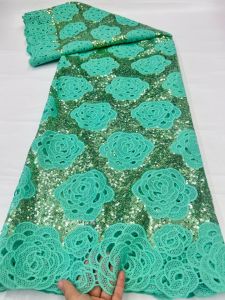 Silver Luxury Laces On Sale 5 Yards Dubai Water Souble Sequins Lace Fabric Beads Embroidery Fabric for Dress Sewing