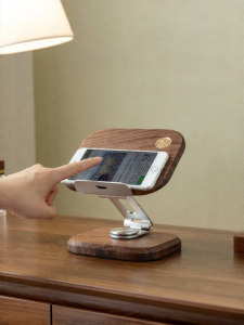 NORDIC MORE | Wooden Universal Portable Folding 360 Rotatable Aluminum Tablet and Phone Stand