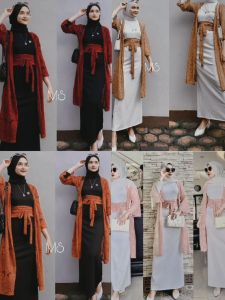 JD Set Cardi Fadrella 2in1 Fashion Pakaian Wanita Inner Maxy Moscrepe dan Outer Cardi Brukat