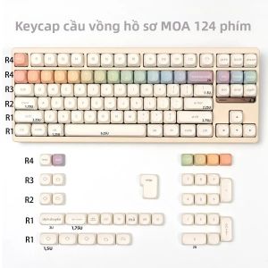 Rainbow Creamy White MOA Dye-sub PBT Keycaps 124 Phím Keycaps Bàn Phím Tròn Dễ Thương Cho Bàn Phím Cơ 61/64/87/96/104 Bố Cục