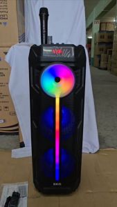 SKG ลำโพง ล้อลาก พกพา บลูทูธ 8นิ้วx2ดอก 30wRMS ไมค์ลอย 1ตัว ไฟวิบวับ (ปิด-เปิดได้) รุ่น KG-074 สีดำ เสียงดี เบสแน่น