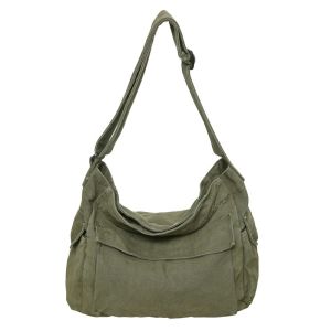 Retro Washed Canvas Messenger Bag with Extended Strap for Men And Women Casual Crossbody Satchel Soft Shoulder Bag for Commuting And Travel