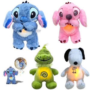 Disney Stitch Breathing Green Shaggy Plush Doll Music & Light Soothing Toy Bedroom Decor Kids Holiday Gift