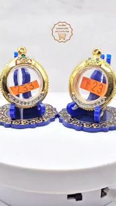 T#233 ตลับพระกรอบพระไมคอนฝังพลอยขัดเงาลงยาและทองล้วน พิมพ์เหรียญกลม 2.6 ซม.หรือขนาดใกล้เคียง < ขนาดที่ใส่สวย 2.7x3.1 ซม>