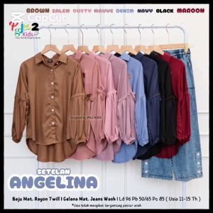 COD Setelan Atasan Kemeja Lengan Panjang Dan Celana Jeans Anak Remaja Perempuan Usia 11-15T Anglinaa