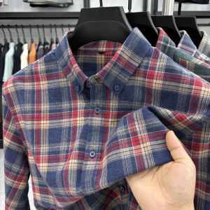 100Cotton High Quality Mens Lapel Contrast Plaid Long Sleeve Shirt Autumn New Matted Breathable Fashion Casual Trend Menswear