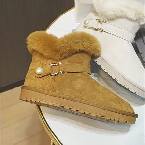 RU112 Snow Boots for Women 2022 Winter New Womens Fleece-lined Thicker Boots Womens Casual Flat Bottom Increased by Cotton Boots