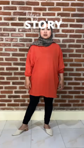 Zolfayyu | Kaos Tunik Oversize Perempuan/Wanita Lengan 3/4 Karet Balon Katun Combed 24s