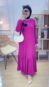 Gamis Muslim Wanita Kaos Knit Rajut Import Polos Renda Terbaru Terlaris Termurah COD