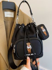 Trendy Bear Womens Crossbody Bag Single Shoulder Nylon Bucket Handbag Casual Leisure Fashionable New 2024 Handbag