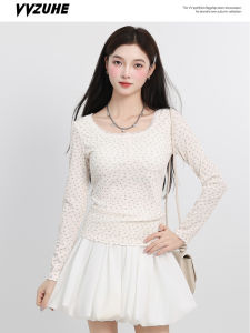 Áo Thun Dài Tay Họa Tiết Hoa Ren Ngọt Ngào Cho Nữ Mùa Thu Áo Sơ Mi Cơ Bản Ôm Vừa Vặn Áo Thun Cổ Tròn Thường Ngày