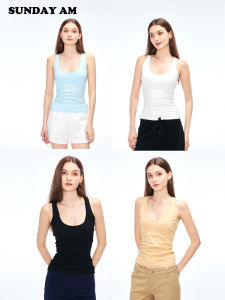 เสื้อกั๊กผู้หญิง SUNDAYAM ทรงเข้ารูป เสื้อชั้นในเสริมหน้าอก คอกลมลึก U สไตล์สปอร์ต สายเดี่ยว ป้องกันหน้าอกข้างเดียว