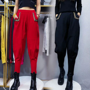 Single/plus Velvet Harem Pants Womens High Waist Baggy Pants Loose Slim Looking K-style Easiest for Match Casual Tappered Work Clothes Bloomers