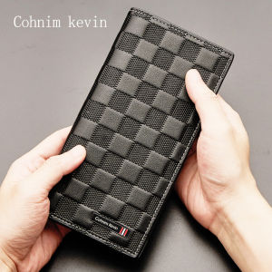 Cohnim Kevin Mens Long Wallet Extra Thin Top Layer Cowhide Leather High Capacity Bifold Business Style Fashionable New 2025
