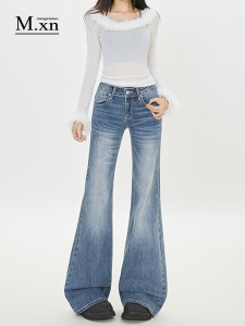 Retro Washed Bell Bottom Jeans Womens New 2025 American Style Spicy Girl Slimming Floor Length Bell Pants Casual High Waist Denim