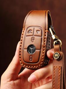 Top Layer Cowhide Key Cover for Mercedes-Benz C260L A200L GLA GLE GLC GLB220 Vintage Style Car Key Holder by Jiangxin