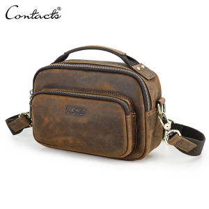CONTACTS Genuine Leather Vintage Mens Crossbody Bag Large Capacity Male Crossbody Bag Handbag Tote Bags for 8.3  inch ipad