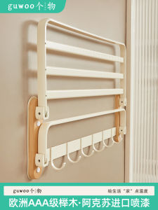 Bathroom Towel Rack Cream Style No Drilling Toilet Storage Shelf Hanging Real Wood Bath Towel Holder Kitchen Bathroom Decor