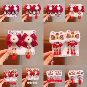 YUNAFIN 1 Pair Năm  cho trẻ em 2025 Kẹp tóc Đỏ Rắn hoạt hình Kẹp tóc phong cách Trung Quốc Đẹp Ngọt ngào Phụ kiện tóc Dành cho bé gái