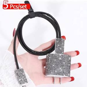 5 in 1 Charger Protective Case for iPhone 18W/20W USB C Charger Sparkling Rhinestone Charger Protector