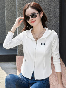 Double Zipper Hoodie Long Sleeve Womens T-Shirt Spring Autumn New Style Base Layer Hood Shirt Anti-Aging Outerwear Slim Fit Top