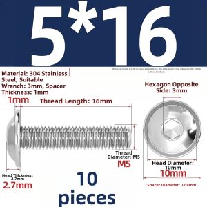 TIANZHUOJINSHU | 304 Stainless Flat Head With Washer Hex Socket Screw