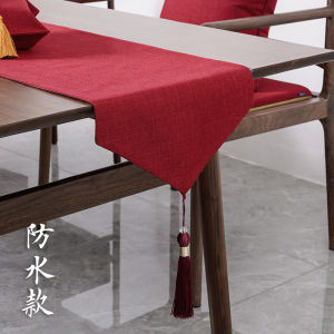 LORiCA Red Festive Table Flag Waterproof Chinese Zen Style Tea Ceremony Tablecloth Decorative Long Strip Tablecloth Tea Cloth