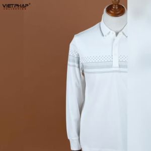 Áo Polo Nam VIỆT PHÁP Form Luxury - Thun 4 Chiều Sọc Túi Dài Tay lịch lãm sang trọng 36191