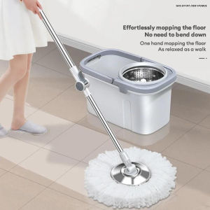 🔥Microfiber Spin Mop Set With Cleaning bucket Floor Clean Mop+(2 Mop Clothes) Stainless Steel Handle Can separately sell mop replacement Clothes