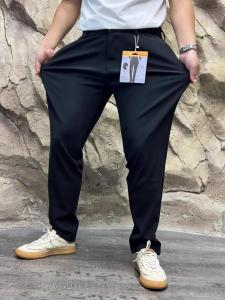 Fall Winter New Style Mens Casual Pants Elastic Waist Thickened Fleece Comfortable Stretch Pure Color Straight Leg Business