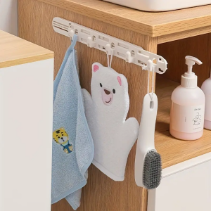 5-Head Hook Punch-Free Retractable Storage Rack Cabinet Push-Pull Adhesive Kitchen Storage Organizer Slide Hook Slot
