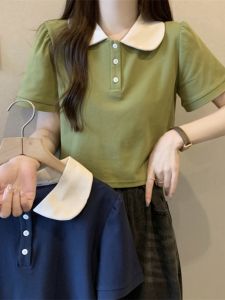 Slim Fit Short Sleeve Polo Neck T-Shirt Women Summer 2023 New Design Versatile Flip Collar Top Korean Style Commute Fashion