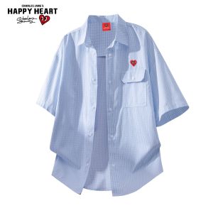 CHARLES JANGS HAPPY HEART | Plaid Loose Streetwear Shirt