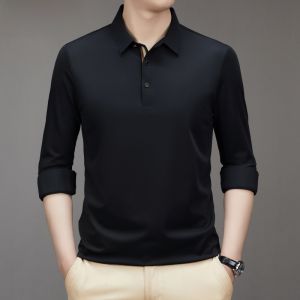 HENGYUANXIANG | Mens Business Casual Comfortable Turn-down Collar Polo Shirt