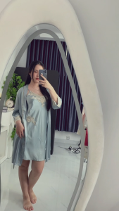 Váy Ngủ Lụa Cao Cấp Nữ Tay Dài Dáng Suông kèm áo choàng – Vải Mềm Mịn Mát Thiết Kế Thoải Mái Mặc Nhà Mùa Hè Moyan Luxe EC108