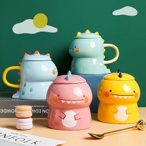 Creative Cute Childrens Milk Breakfast Ceramic Cup Spoon Boys Girls Couples High Aesthetic Animal Mugs Hand-Painted Cartoon Design
