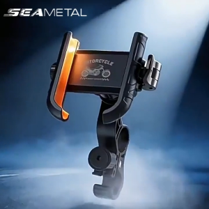 SEAMETAL Motorcycle 360 Rotation Phone Holder Handlebar Mount Anti Vibration Quick Release Safety Lock Hook GPS Navigation Bracket Universal
