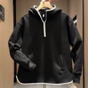 Autumn Winter Thickened Fleece Hoodie Men Casual Style Zipper Decorated Long Sleeve Comfortable Loose Fit Fashionable Trendy