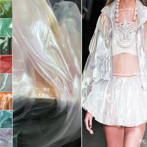Colorful Transparent Mesh Laser Shiny Ogees Gradient Fabric Lightweight Graduation Design Clothing Designer Material Wedding Dress