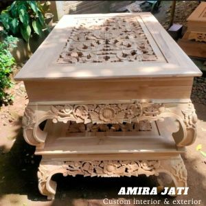 meja tamu minimalis model ketapang 2 laci kayu jati 120x80x45